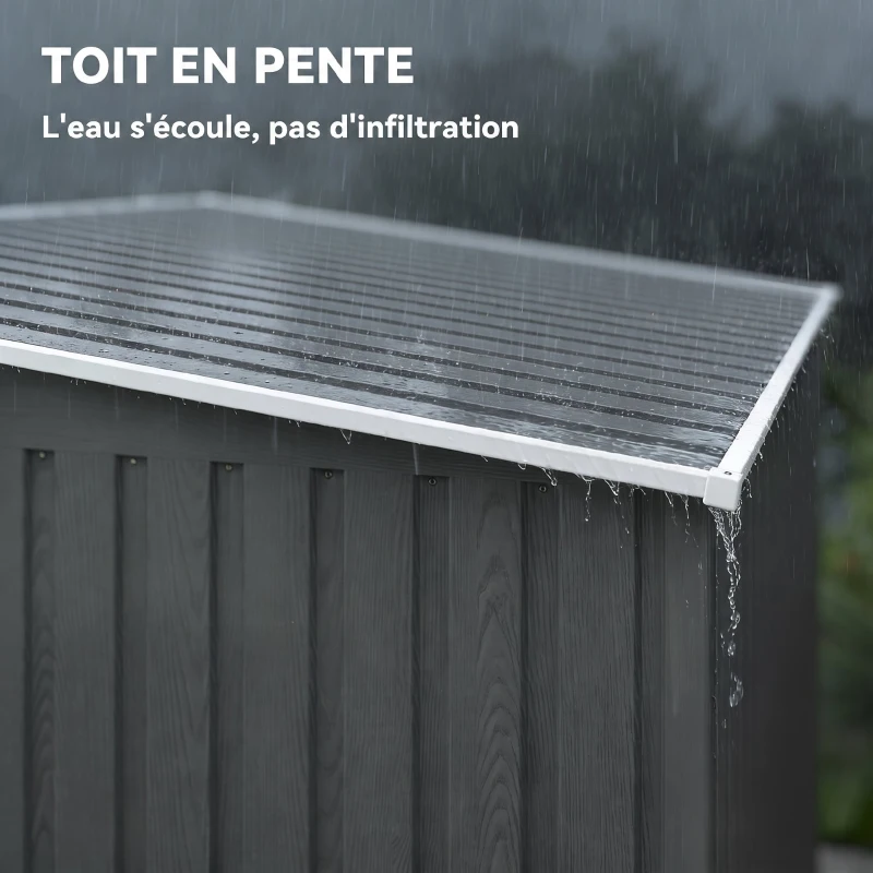 Outsunny Abri de Jardin 2,81 m² avec Fondation, Abri à Outils Extérieur Adossé en Acier Galvanisé, 154x206,5x181cm, Gris Clair
