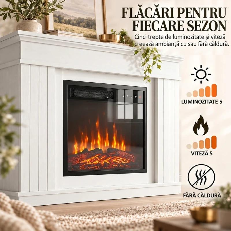 HOMCOM Șemineu Electric de Pardoseală/Încastrat cu Ramă pentru TV 38", 1800W, Efect de Flacără 3D, Funcție Memorie, Alb