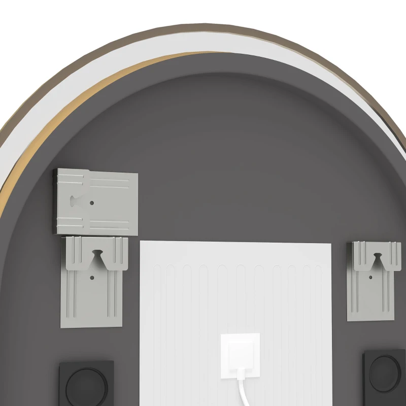 HOMCOM Bathroom Mirror with LED Lights, 100x70cm Oval Bathroom Mirror, Dimmable, Bluetooth, Anti-Fog, Gold Tone