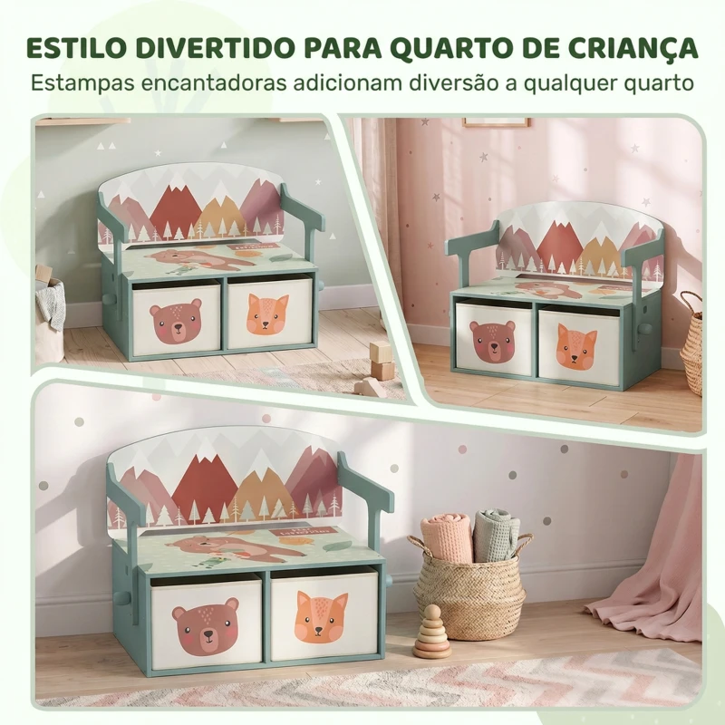 AIYAPLAY Conjunto Infantil Mesa e Cadeira, Arca 3 em 1 com 2 Gavetas em Tecido, Presente para Meninos e Meninas, Verde