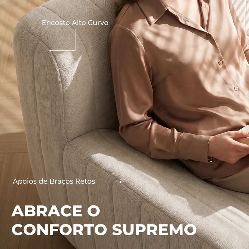 HOMCOM Poltrona Individual em Chenille com Design Comprimido Cadeirão para Sala com Encosto Firme e Espuma Bege