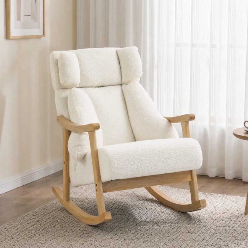 HOMCOM Cadeirão de Baloiço Estofado com Apoio de Cabeça Ajustável e Encosto Alto Branco Creme