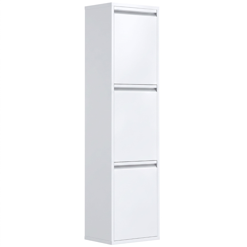 HOMCOM Meuble Poubelle de Tri Sélectif, Poubelle de Recyclage 45 L (3 x 15 L), 3 Compartiments, Portes à Fermeture Douce, Blanc