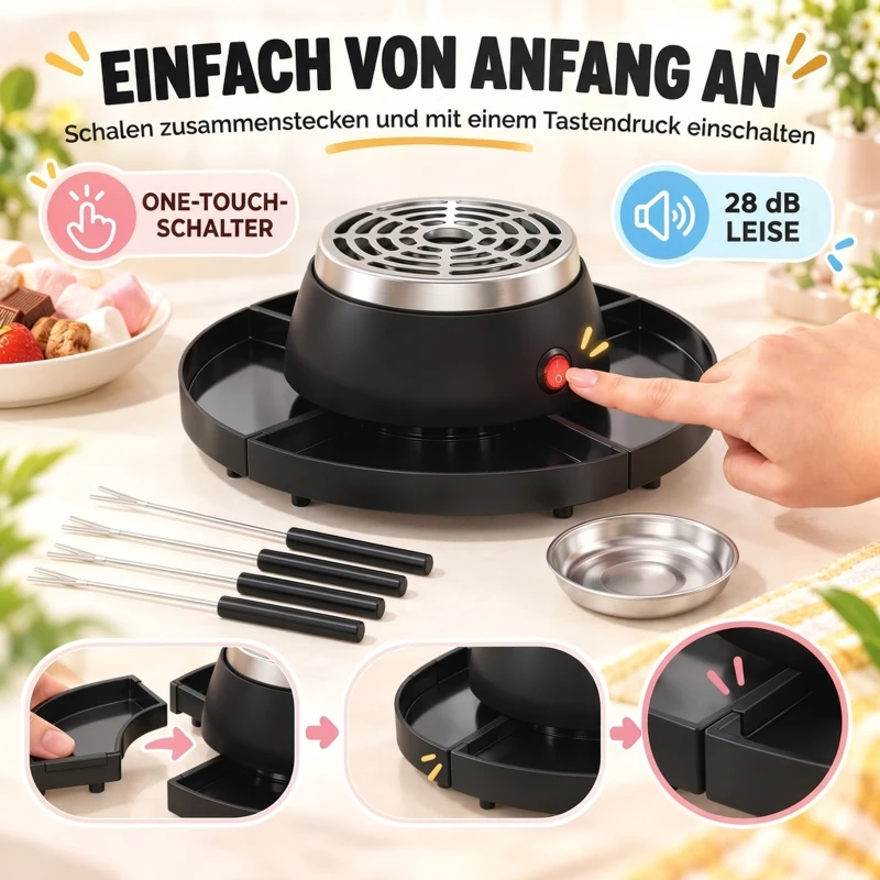 HOMCOM 2-w-1 S'mores-Maker i zestaw do fondue czekoladowego Elektryczny bezpłomieniowy z 4 widelcami do pieczenia, 4 zdejmowanymi tacami na imprezę