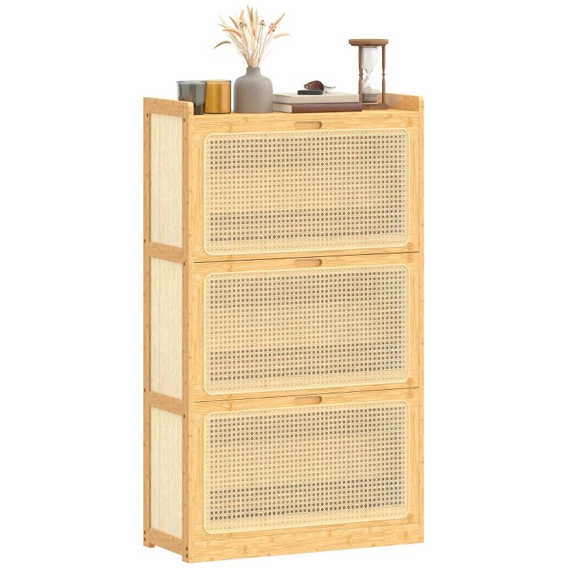 HOMCOM Meuble à chaussures 14 paires, armoire à chaussures 3 tiroirs rabattables, étagères réglables 69x29x119,8cm bois naturel