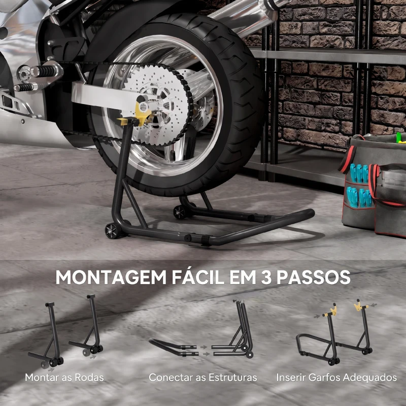 HOMCOM Cavalete para Mota até 544 kg em Aço Reforçado 69x58,5x34,5 cm Preto