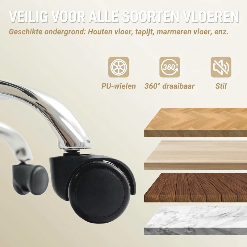 HOMCOM Ergonomische bureaustoel met voetensteun, kunstleren bekleding, verrijdbaar, draaibaar, metaal, Beige+Zwart