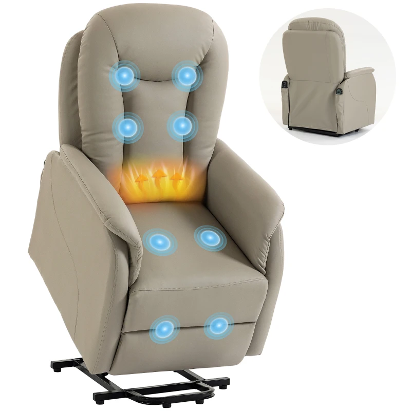 HOMCOM Fauteuil Releveur Électrique Massage Vibration et Chaleur, Fauteuil Relax Électrique en PU, Dossier Inclinable, Gris