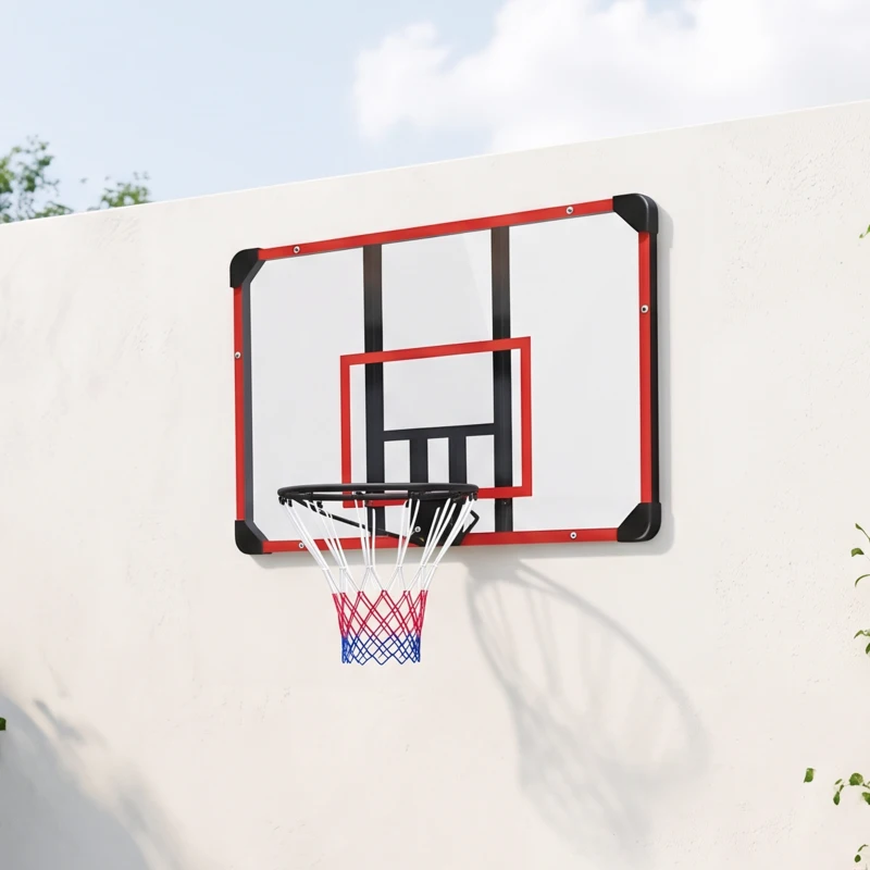 SPORTNOW Panier de Basketball Mural avec Panier Spécial, Filet Toutes Saisons, pour Extérieur, 113x61x73cm, Rouge