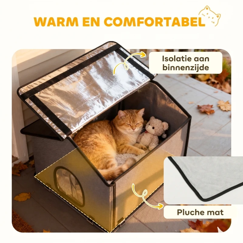 PawHut Opvouwbaar kattenhuis met kussen, verhoogd en waterafstotend, 62 x 58,5 x 60 cm, grijs