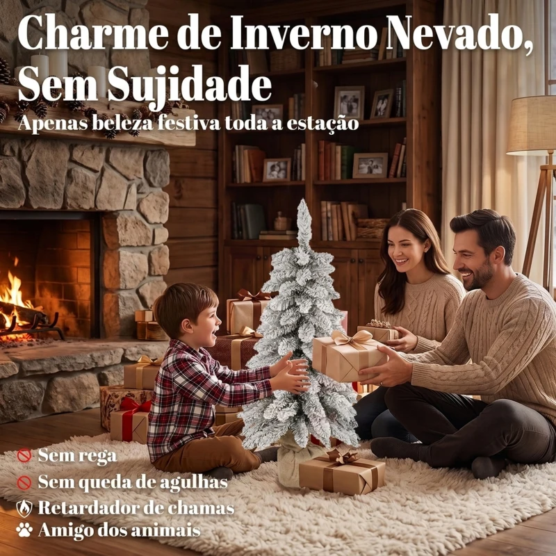 HOMCOM Árvore de Natal Artificial 90 cm Tipo Lápis Estreito 107 Pontas Descendentes Base de Serapilheira Branco