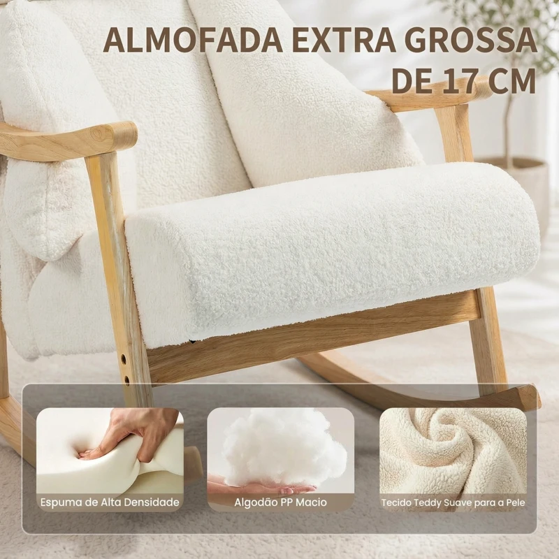 HOMCOM Cadeirão de Baloiço Estofado com Apoio de Cabeça Ajustável e Encosto Alto Branco Creme