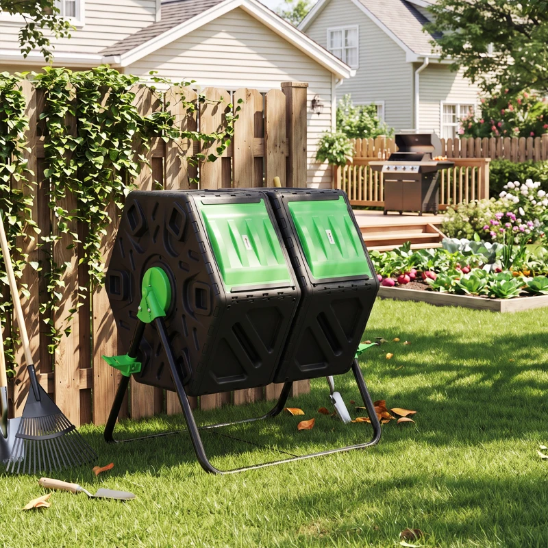Outsunny 130L Double Chamber Composter - Black