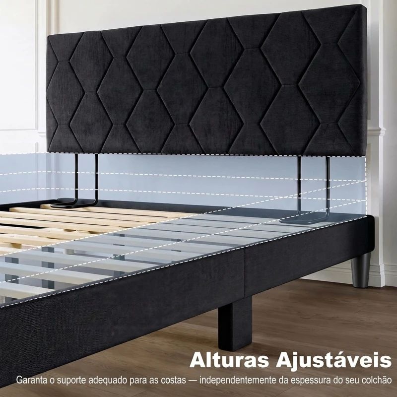 HOMCOM Cabeceira Estofada em Chenille com Altura Regulável e Estrutura Metálica para Cama de 160 cm, Cinzento