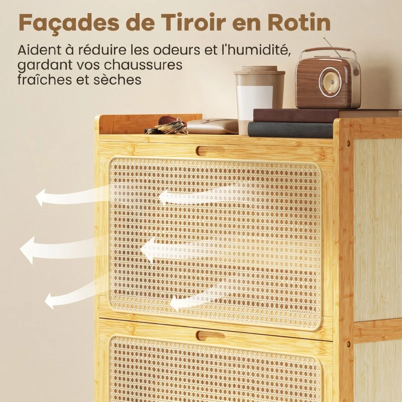 HOMCOM Meuble à chaussures 14 paires, armoire à chaussures 3 tiroirs rabattables, étagères réglables 69x29x119,8cm bois naturel