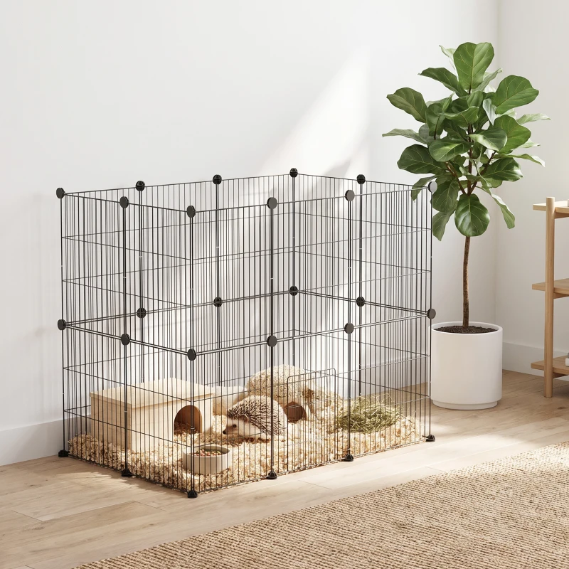 PawHut Kleindierenkooi, Buitenverblijf, Modulaire Constructie, 0,72 m² Oppervlak, Staal, Zwart(m-8)