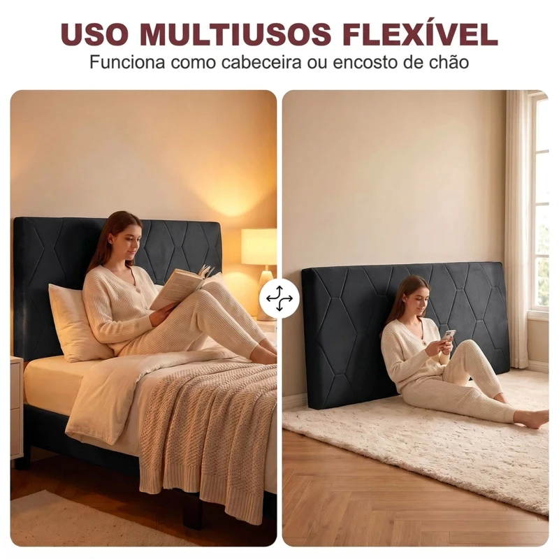 HOMCOM Cabeceira Estofada em Chenille com Altura Regulável e Estrutura Metálica para Cama de 160 cm, Cinzento
