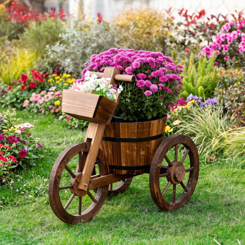 Outsunny Porte Plante Tricycle - étagère de Pots de Fleurs - jardinière dim. 52L x 31l x 45H cm - Bois de Sapin