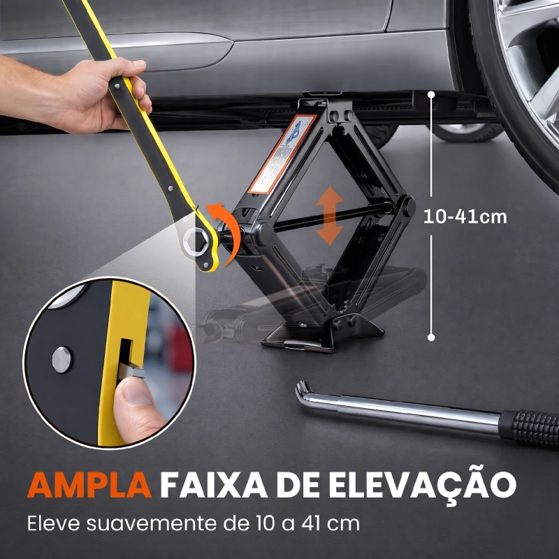 HOMCOM Macaco Hidráulico para Carro 2,5T com Elevação 100-410 mm, Chave de Roquete e Bolsa, para Automóvel e SUV, Preto