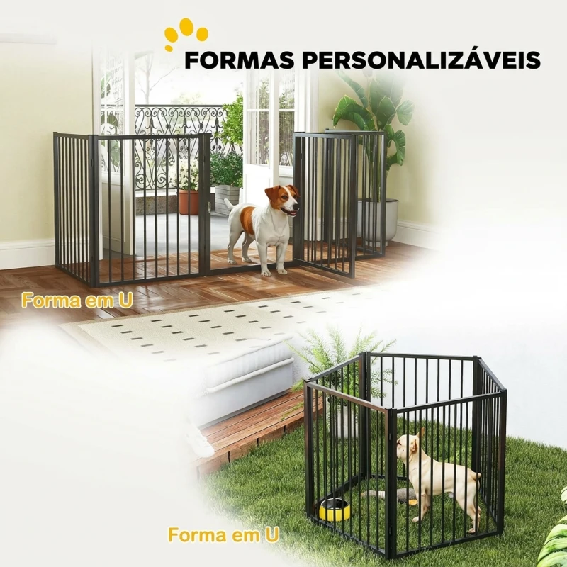 PawHut Parque para Cães com 5 Painéis 60x76 cm, Cercado para Cães Pequenos e Médios, Interior e Exterior, Preto
