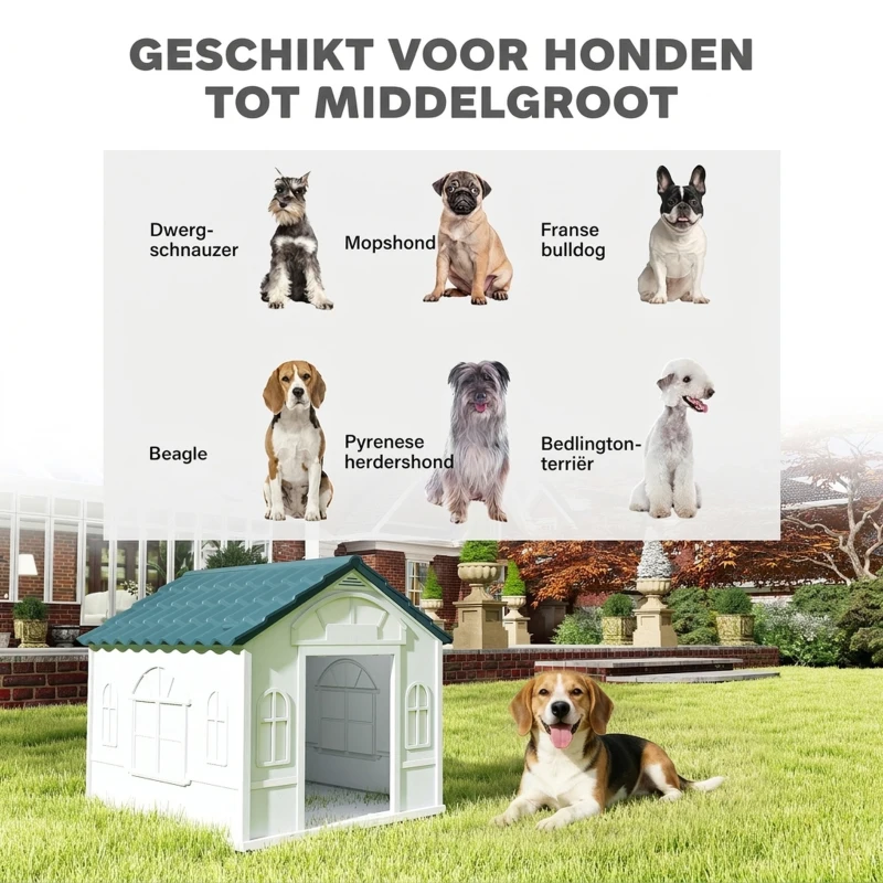 PawHut Hondenhok met zadeldak, weerbestendig, kunststof, 65 x 75,7 x 63 cm, blauw