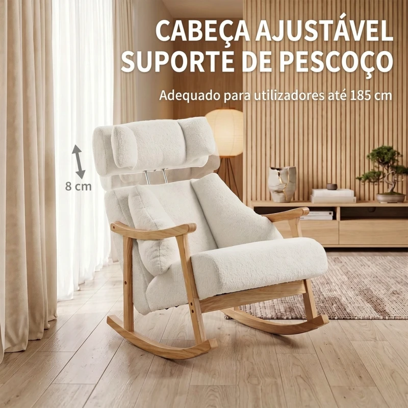 HOMCOM Cadeirão de Baloiço Estofado com Apoio de Cabeça Ajustável e Encosto Alto Branco Creme