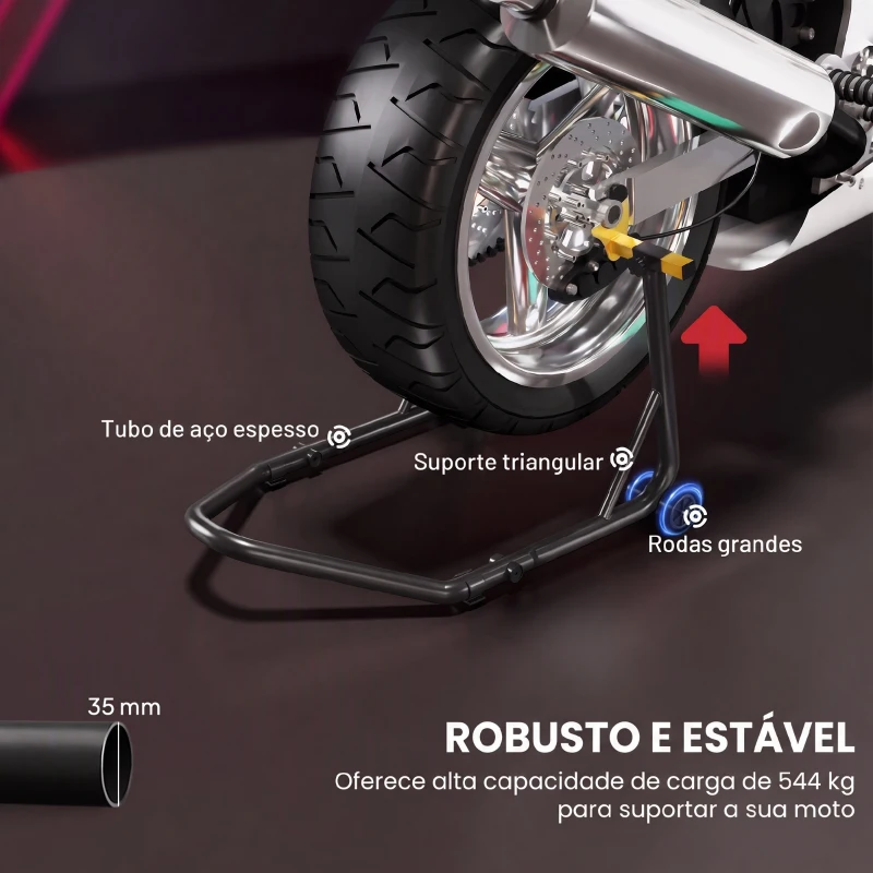 HOMCOM Cavalete para Mota até 544 kg em Aço Reforçado 69x58,5x34,5 cm Preto