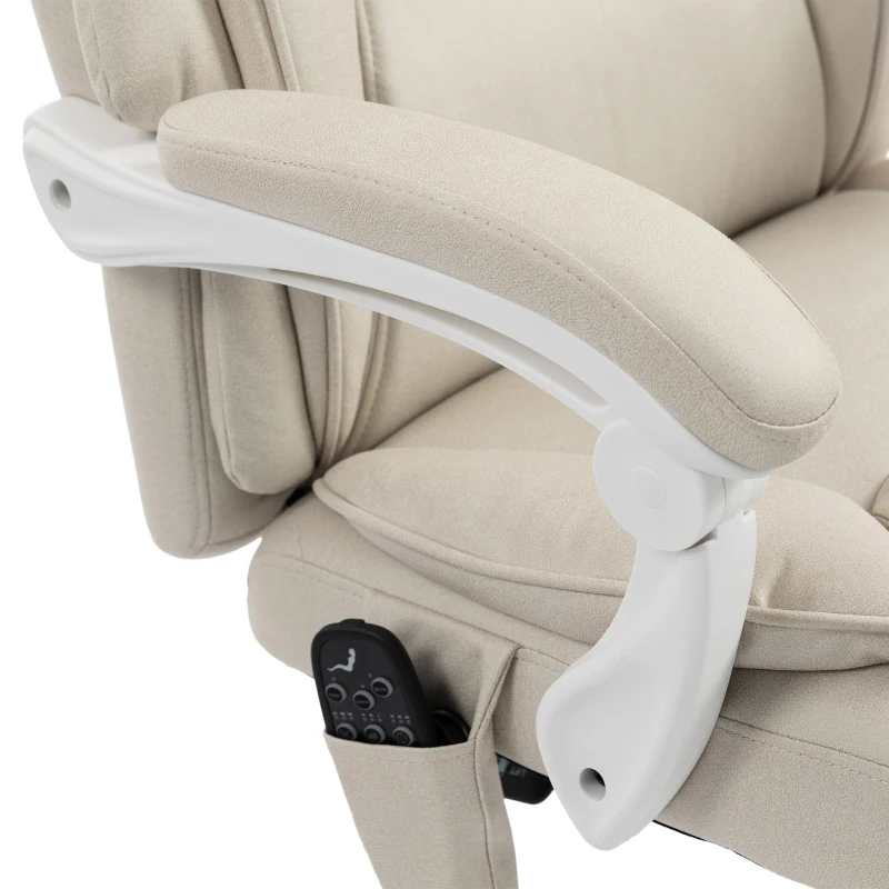 HOMCOM Office Chair with Massage, Heat, Adjustable Headrest, Leathaire‌ Reclining Desk Chair with Footrest, Cream White
