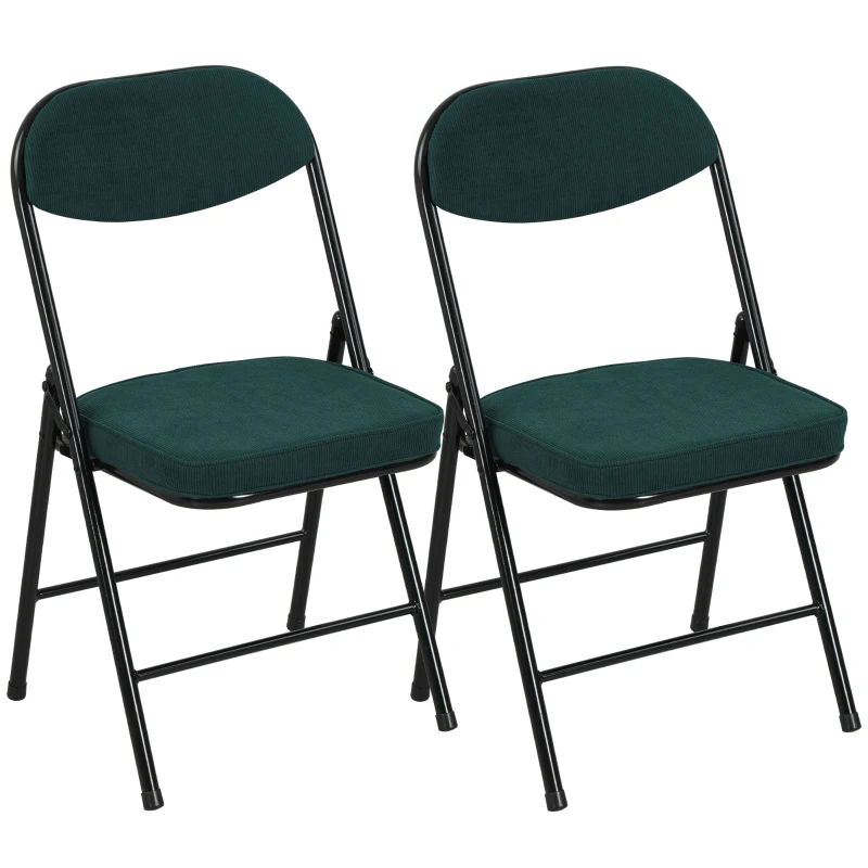 HOMCOM Lot de 2 chaises pliantes chaises de salle à manger portables avec assises et dossiers rembourrés en velours côtelé bleu