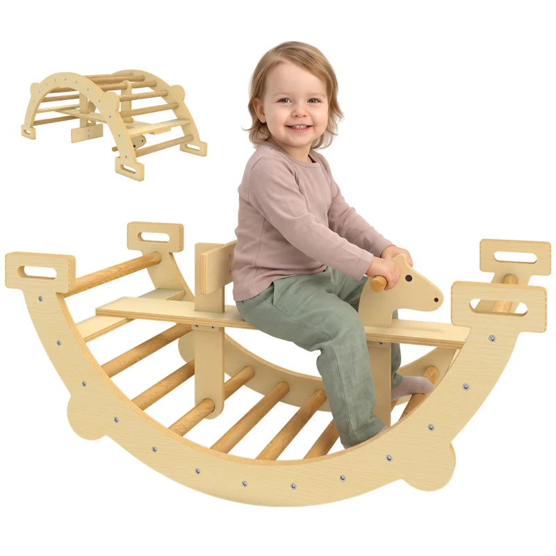 AIYAPLAY Arc Montessori din Lemn pentru Copii 2-4 Ani Convertibil în Leagăn 110x52x45 cm, Culoare Lemn