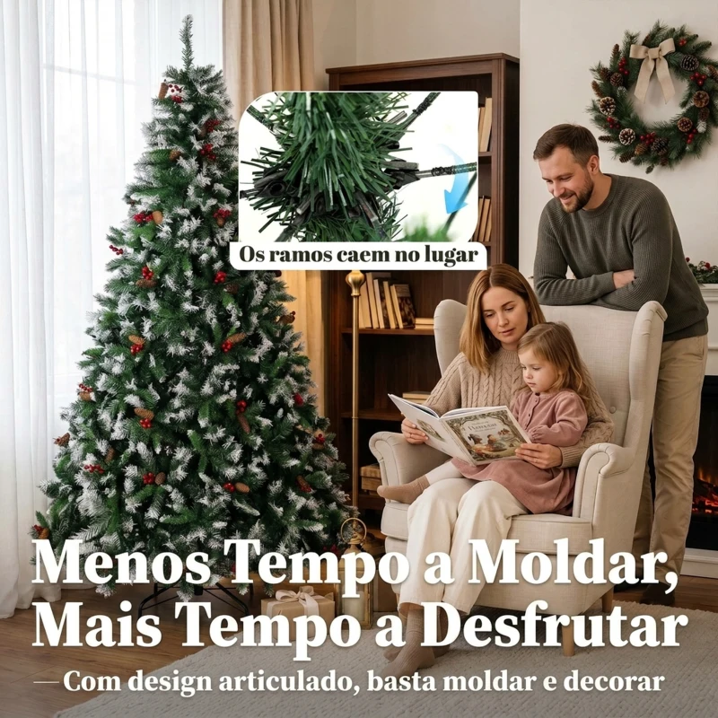 HOMCOM Árvore de Natal Artificial 180 cm Abeto com 840 Pontas Base Dobrável em Aço Verde