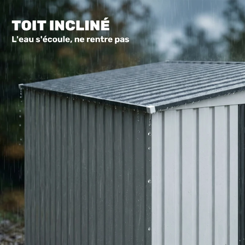 Outsunny Abri de Jardin Métal 2,81m², Toit Incliné, Kit de Fondation, Étagères Réglables, 2 Aérations, 154x206,5x181cm, Blanc(m-7)
