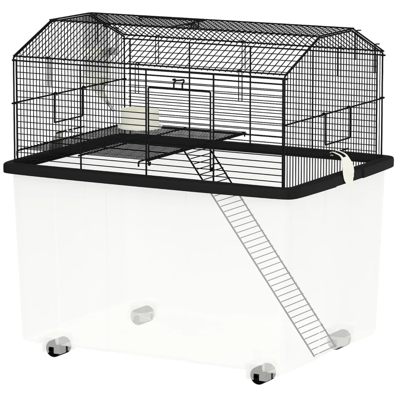 PawHut Cage hamster cage rongeur 2 étages avec roulettes plate-forme et échelle en fil d'acier 57 x 43 x 57 cm noir