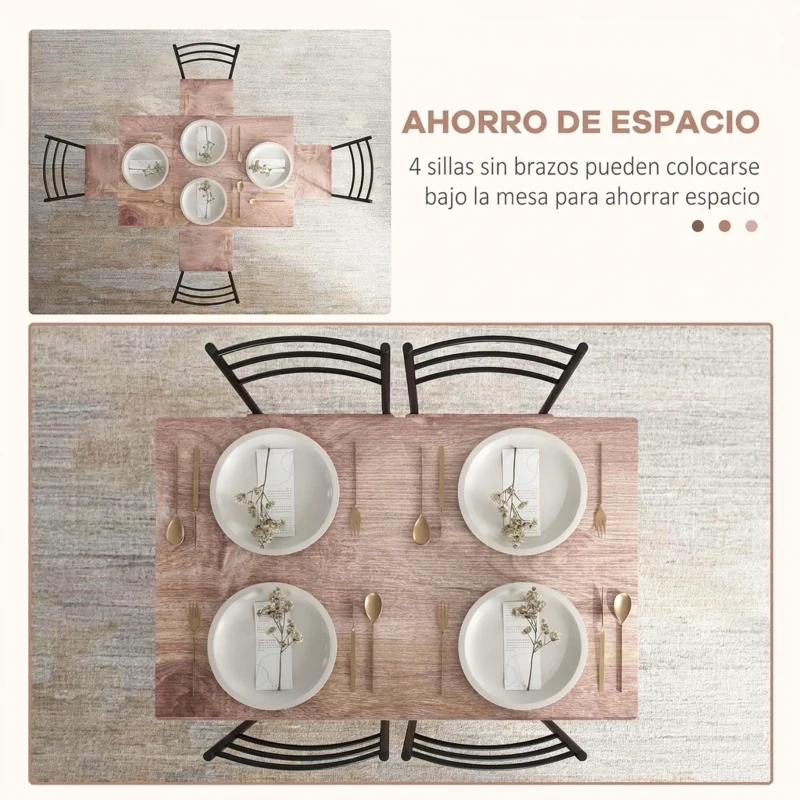 HOMCOM Conjunto de Comedor 5 Piezas Juego de 1 Mesa y 4 Sillas con Pies Acero para Cocina 110x70x75 cm Madera Natural y Negro
