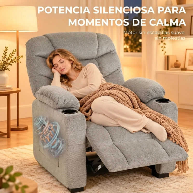 HOMCOM Sillón Relax Reclinable Eléctrico Silencioso con Función Memoria Reposapiés Mando a Distancia Bolsillos Laterales Gris
