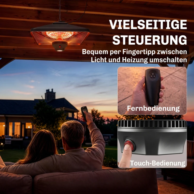 Outsunny Infrarotstrahler 2000 Watt Heizstrahler mit Fernbedienung 2 Heizstufen Schutzhülle LED-Anzeige elektrisch Wärmestrahler Quarzstrahler Terrassenheizer Infrarotheizung Schwarz