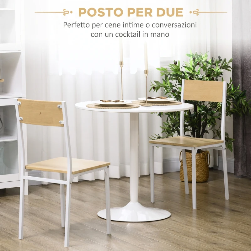HOMCOM  Tavolo da cucina rotondo per 2 Persone Moderno, Base in acciaio, Anello Antiscivolo Ø80 x 75A cm, Bianco