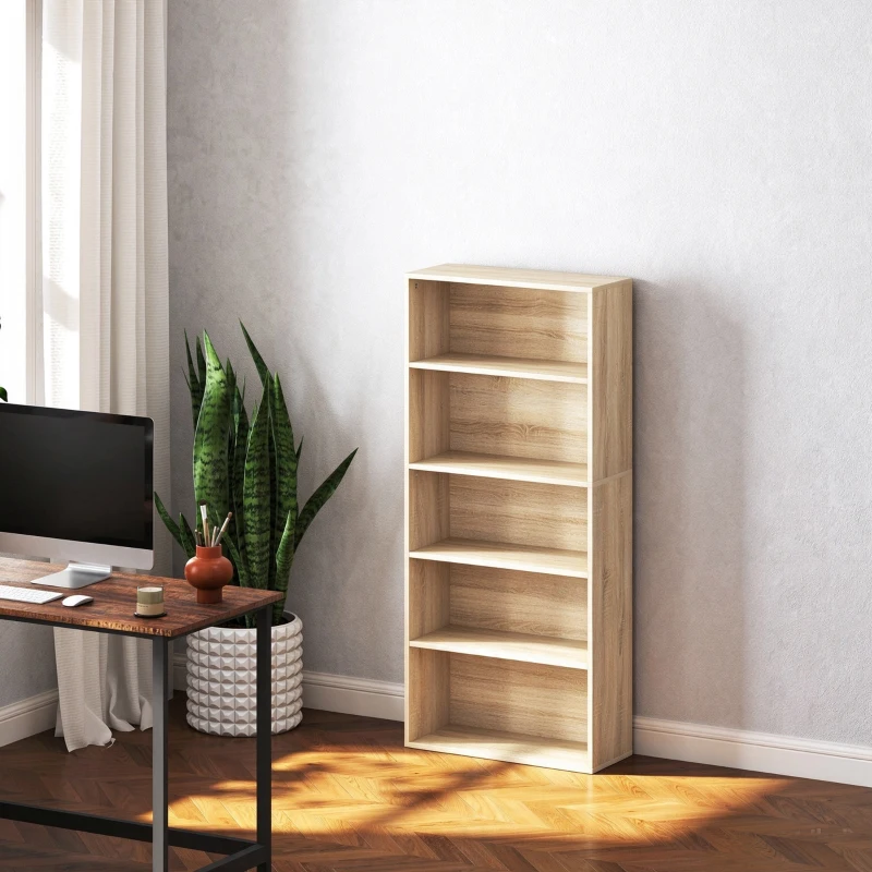HOMCOM Bibliothèque étagère de rangement 5 niveaux avec étagères réglables pour salon, chambre, bureau, 60x24x133,5cm, naturel