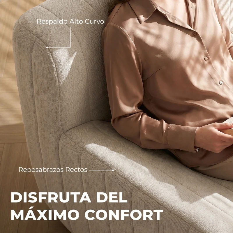 HOMCOM Sillón Relax Sofá Individual de Chenilla Moderna Acolchado de Espuma de Alta Densidad Diseño Comprimido Beige
