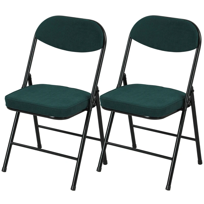 HOMCOM Lot de 2 chaises pliantes chaises de salle à manger portables avec assises et dossiers rembourrés en velours côtelé bleu