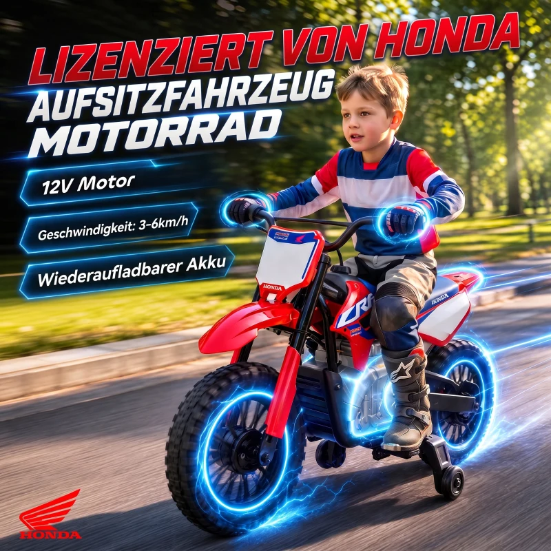AIYAPLAY Elektro Motorrad Kinder HONDA CRF 450R 12V Kinder Motocross mit 35W Motor Lithium Akku Hinterradfederung 12 Zoll Rädern