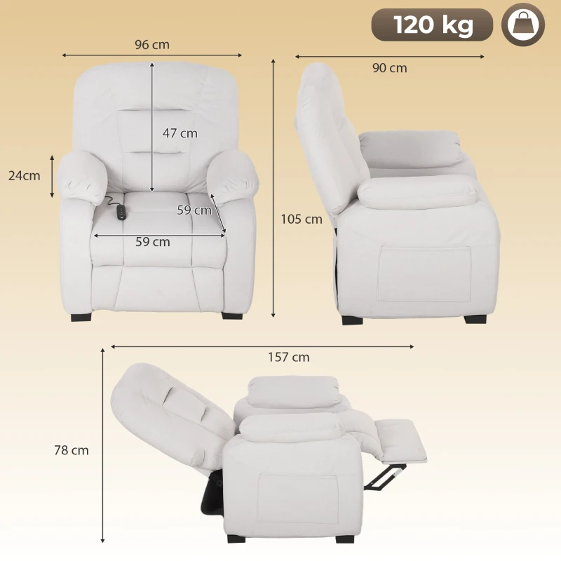 HOMCOM Sillón Relax Reclinable Eléctrico Silencioso con Función Memoria Reposapiés Mando a Distancia Bolsillos Laterales Crema