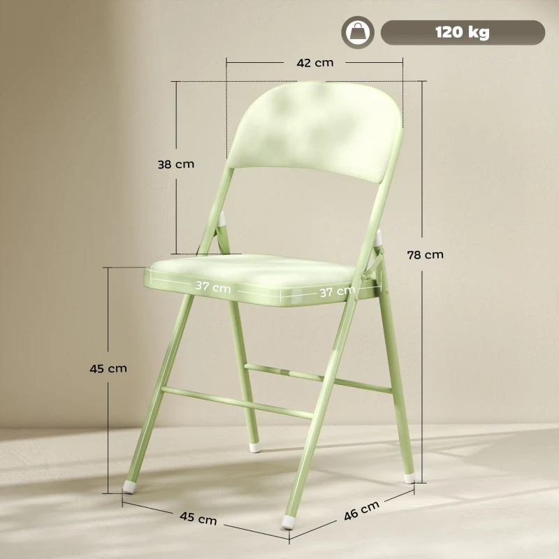 HOMCOM Juego de 4 Sillas Plegables Tapizadas en Terciopelo Estructura de Acero con Respaldo para Espacios Pequeños Verde
