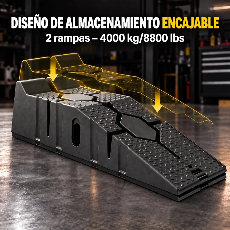 HOMCOM Juego 2 Rampas para Coches de HDPE Carga 2 Toneladas para Coches Estándares Furgonetas Pequeñas 90x29,5x22,5 cm Negro