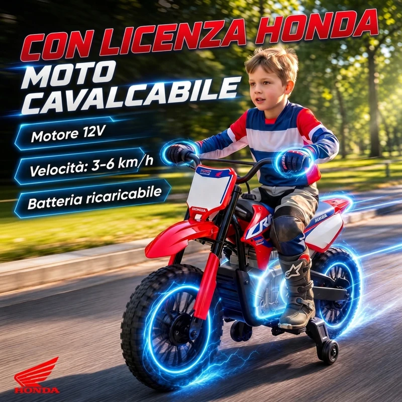 AIYAPLAY Moto Elettrica per Bambini 3+ Anni Licenza Honda CRF 450R, 12V Batteria al Litio, con Sospensioni, Rosso