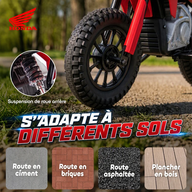 AIYAPLAY Moto Électrique Enfants sous Licence HONDA 12 V, Vitesse 3-6 Km/h, Voiture Électrique Enfants 3-8 ans, Rouge et Bleu