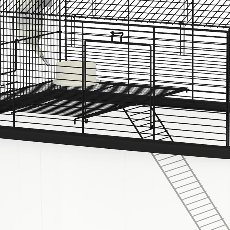 PawHut Cage hamster cage rongeur 2 étages avec roulettes plate-forme et échelle en fil d'acier 57 x 43 x 57 cm noir