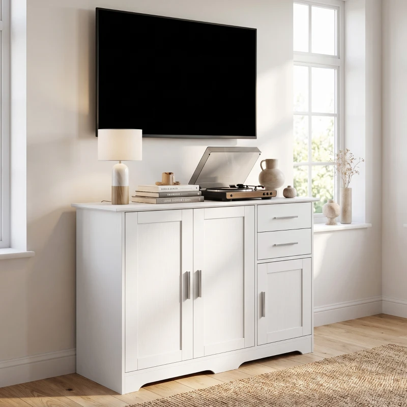 HOMCOM Bufet Modern din Lemn cu 2 Sertare și 2 Dulapuri, 100x40x78 cm, Alb