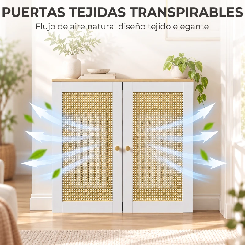 HOMCOM Cubre Radiadores con 2 Puertas de Ratán Cubreradiador Cubierta para Radiador para Salón Dormitorio 78x19x75 cm Blanco