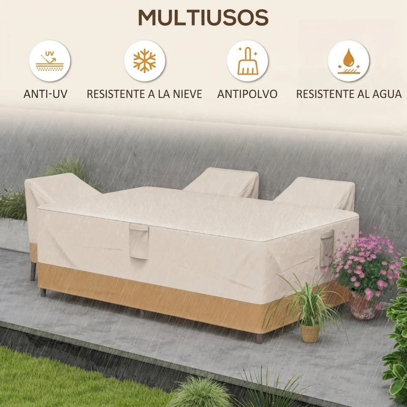 Outsunny Funda Protectora para Muebles de Jardín 275x208x78 Tela Oxford 600D Impermeable Cubierta para Sofás Mesas Exterior con 4 Ventilaciones 5 Asas y Cordón de Tracción Beige